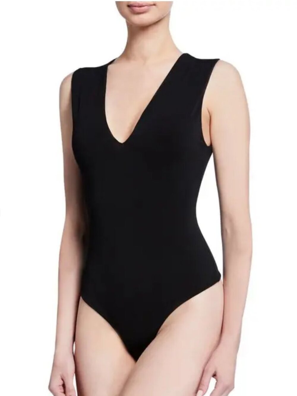 Alice and Olivia Marley V-neck Sleeveless Thong Bodysuit Size S Black